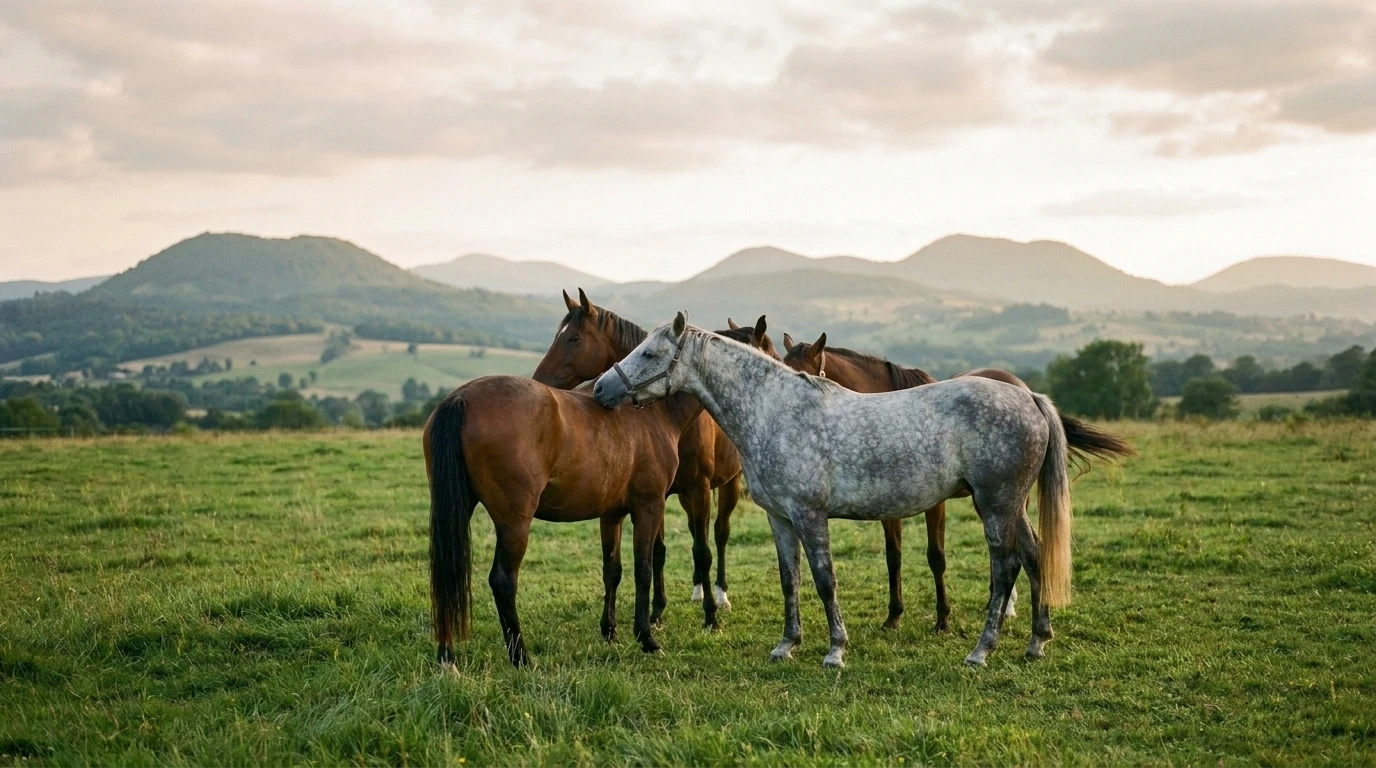 Les chevaux du Les Rocs de la Serre en liberté, Allier